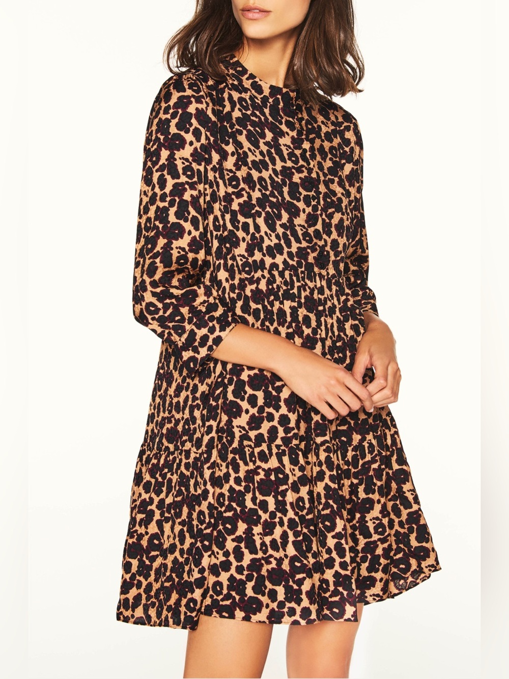 BA&SH Tiana Tiered Leopard Print Mini Dress - Black & Tan